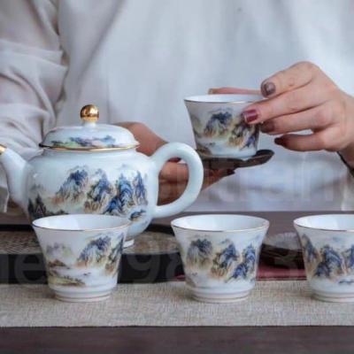 BỘ ẤM CHÉN SƠN THỦY VIỀN VÀNG CAO CẤP